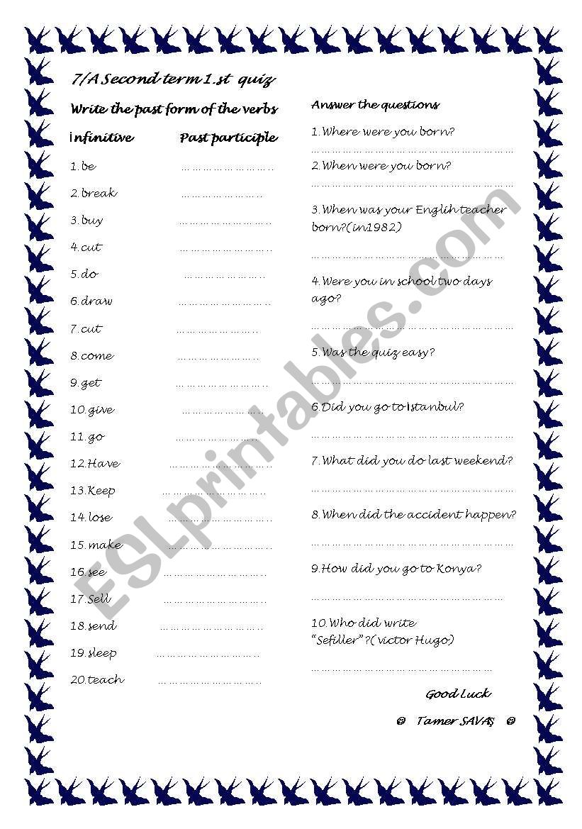 rregular verbs&past tense worksheet