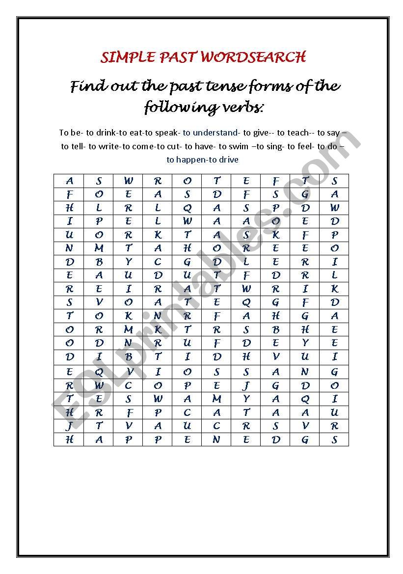 SIMPLE PAST WORDSEARCH worksheet