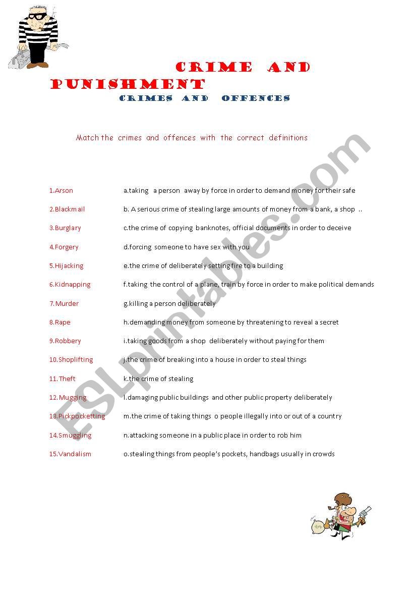 CRIME AND CRIMINALS worksheet