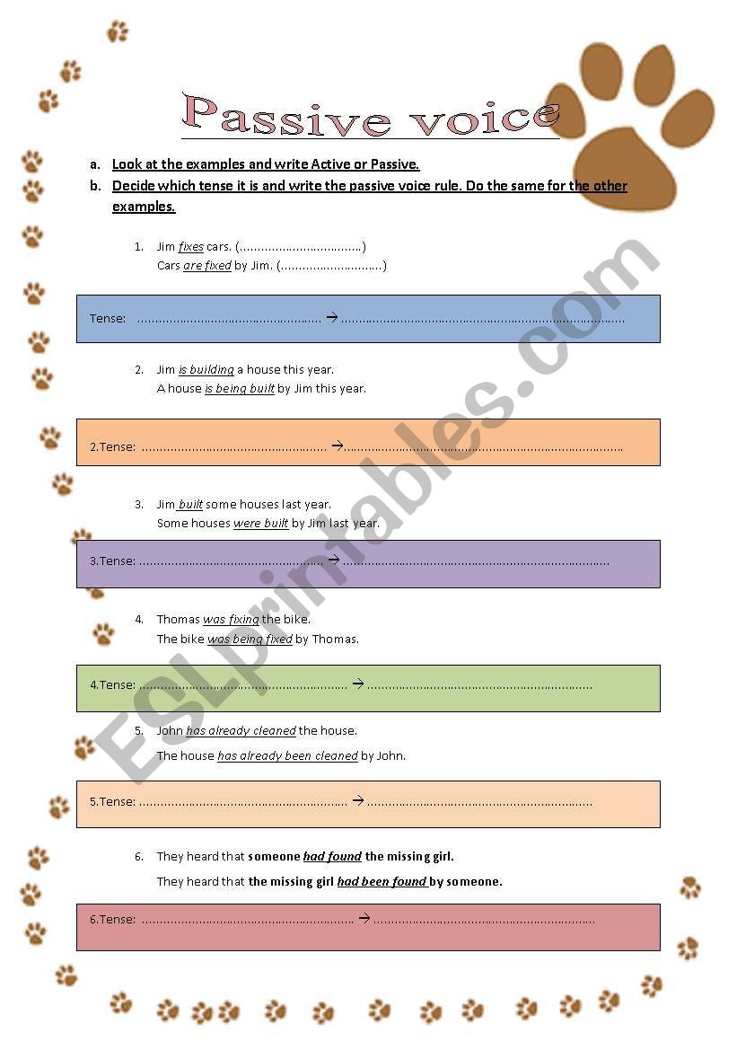 Grammar worksheet and guide for Passive Voice with Answer Key