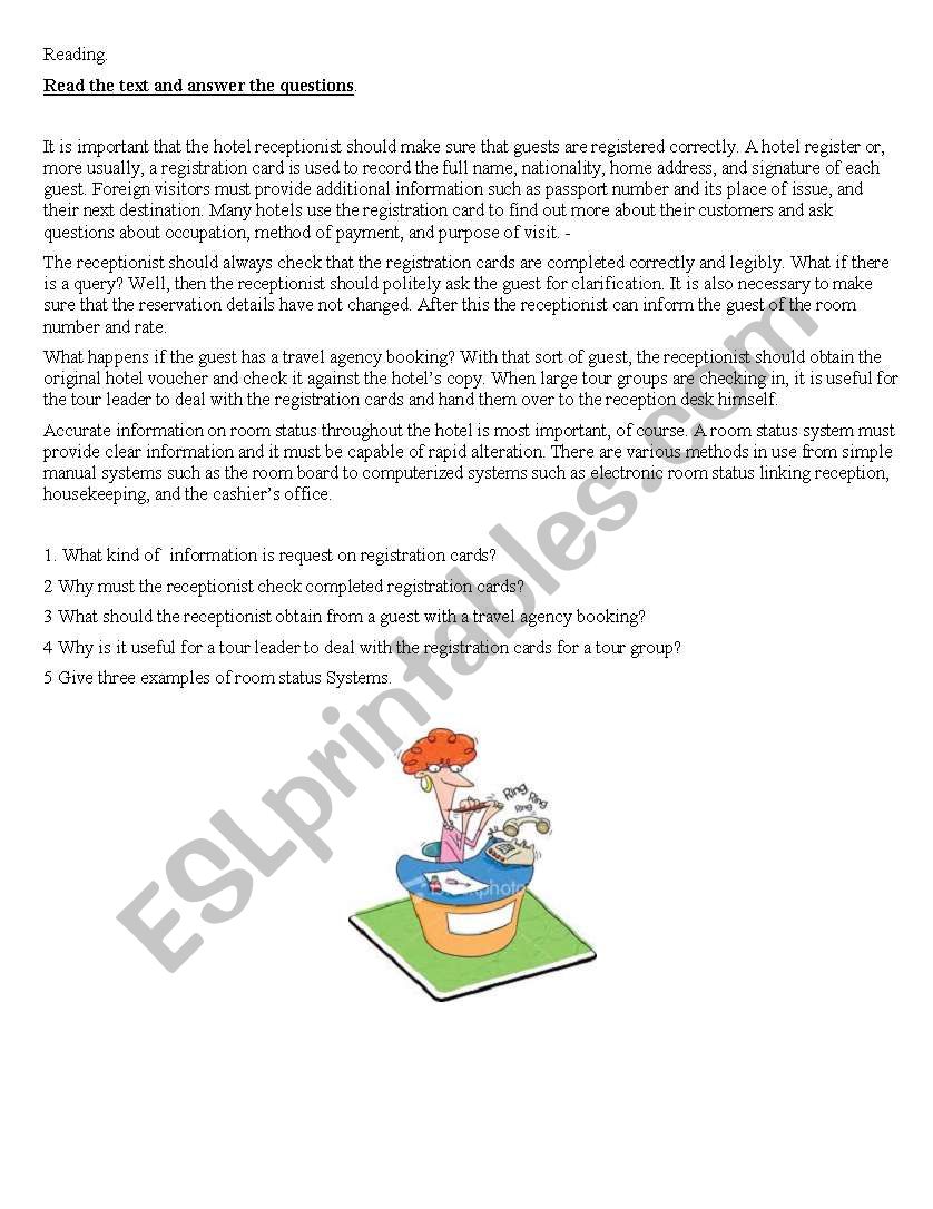 Receptionists work worksheet