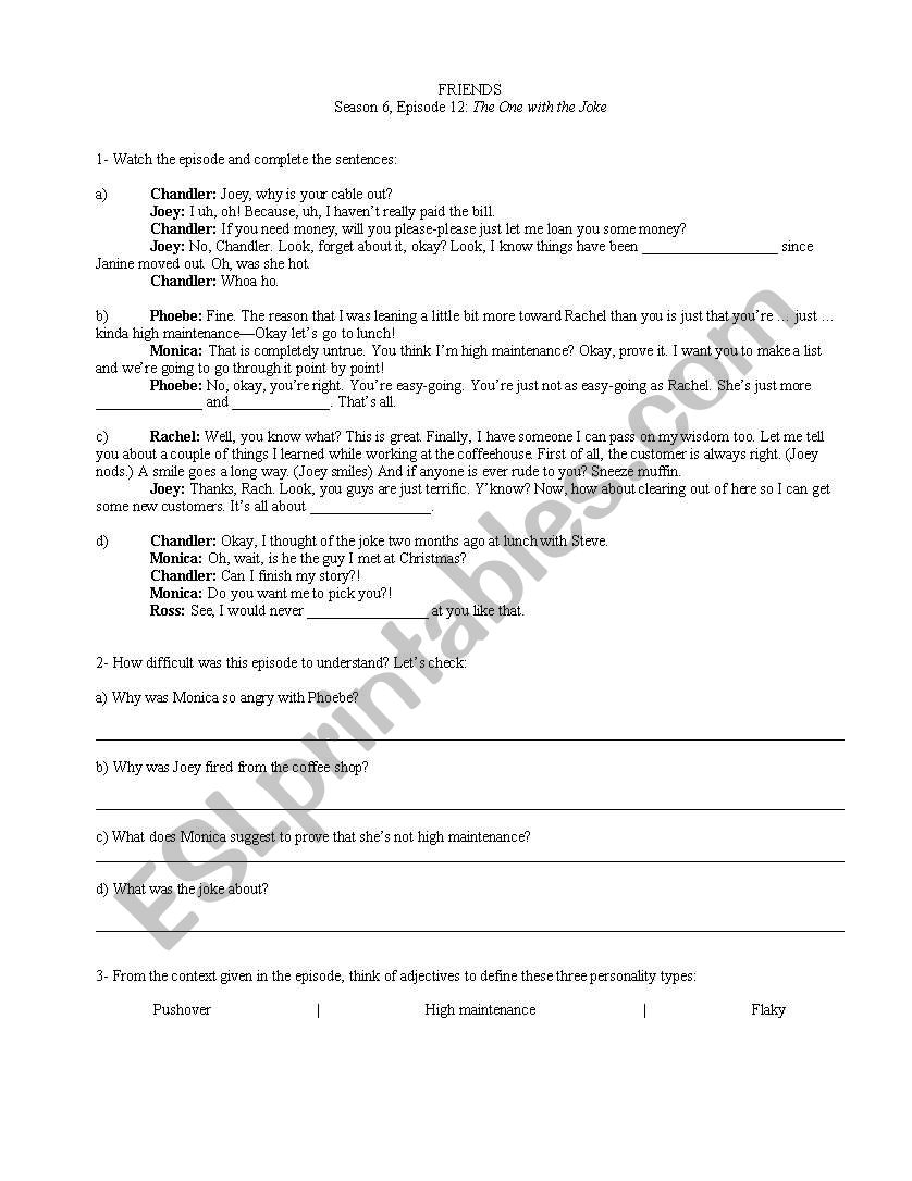 friends episode activity worksheet