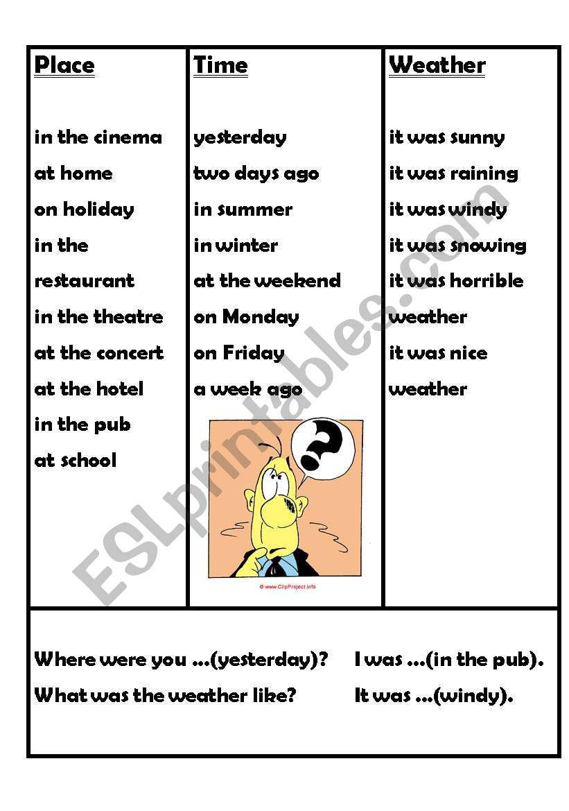 Where were you yesterday worksheet