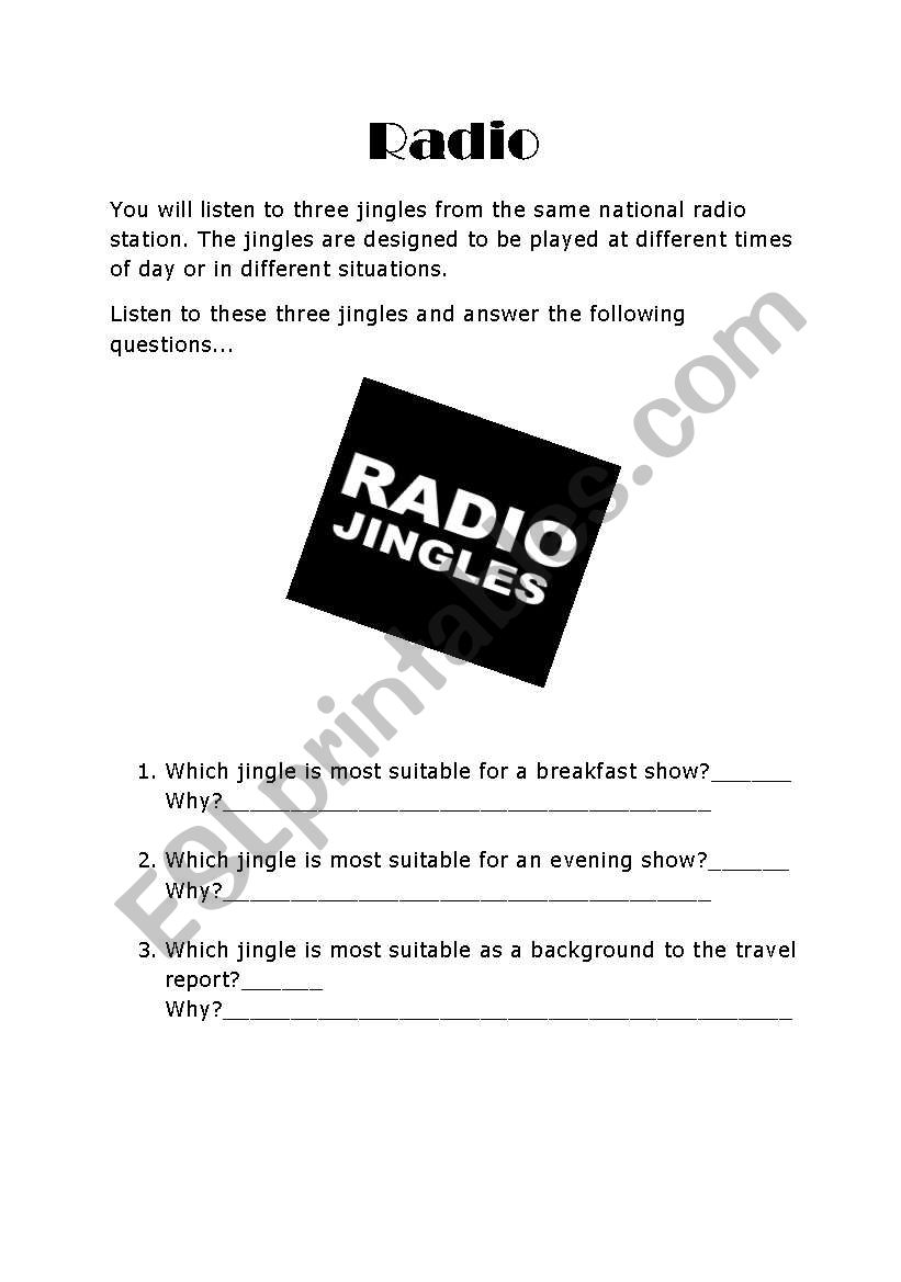 Radio Jingle Questions worksheet