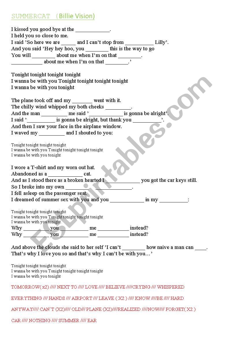 Summercat worksheet