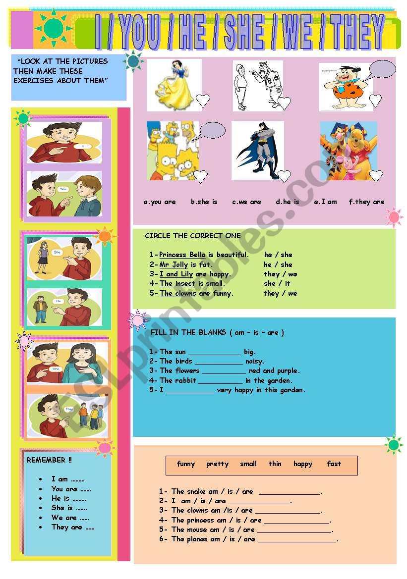 subject pronouns for kids worksheet