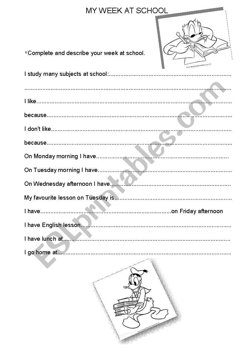 my week at school worksheet