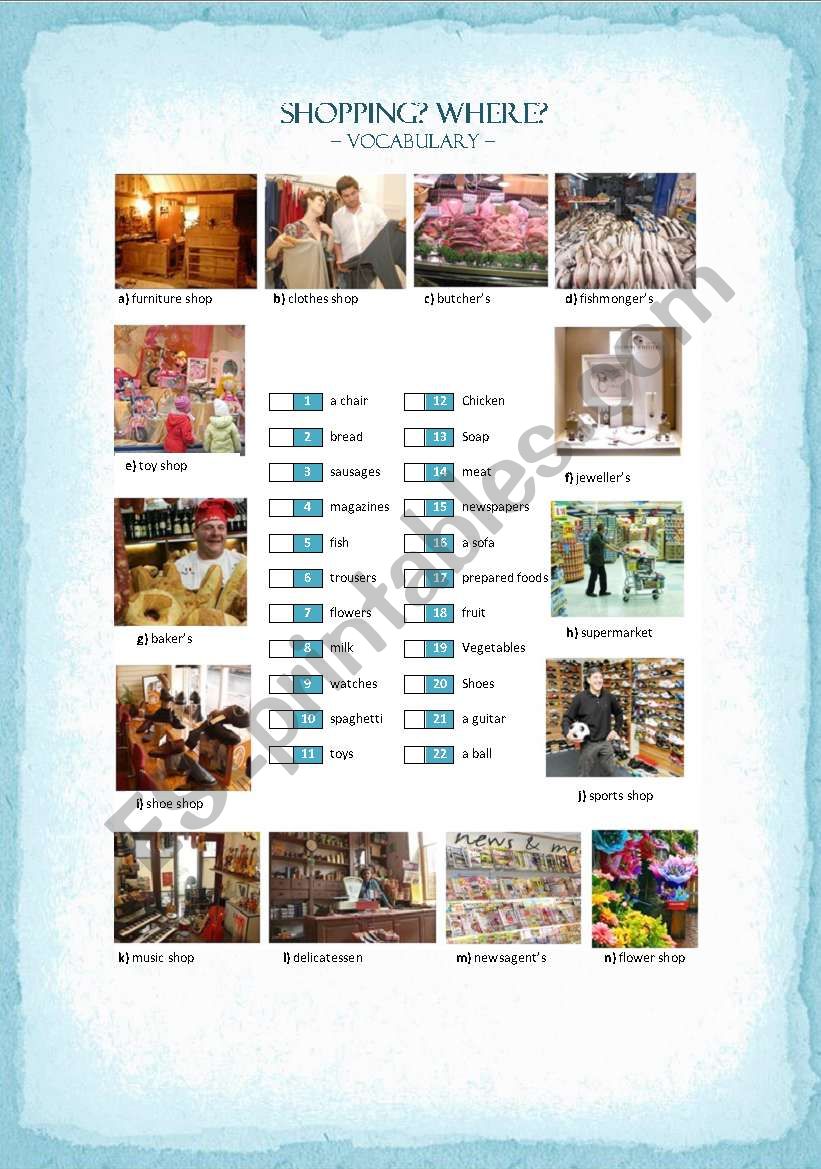 Shopping worksheet