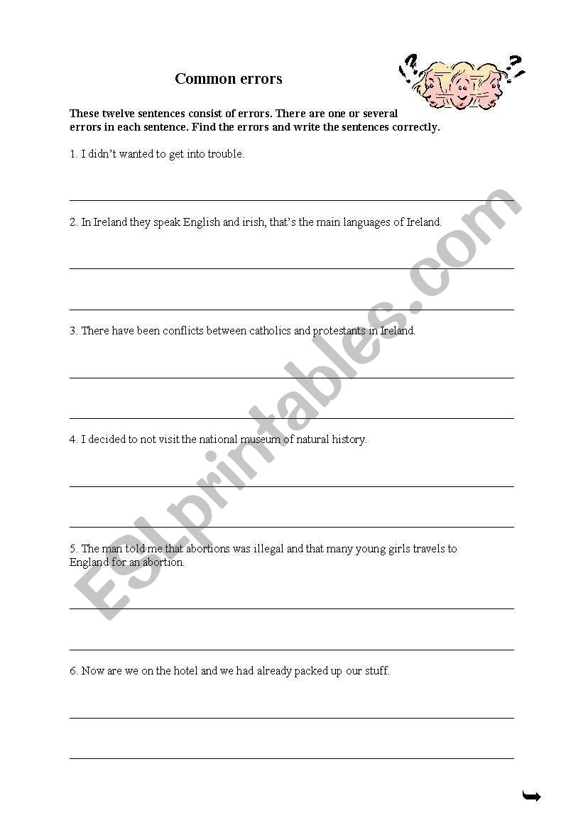 Common errors worksheet