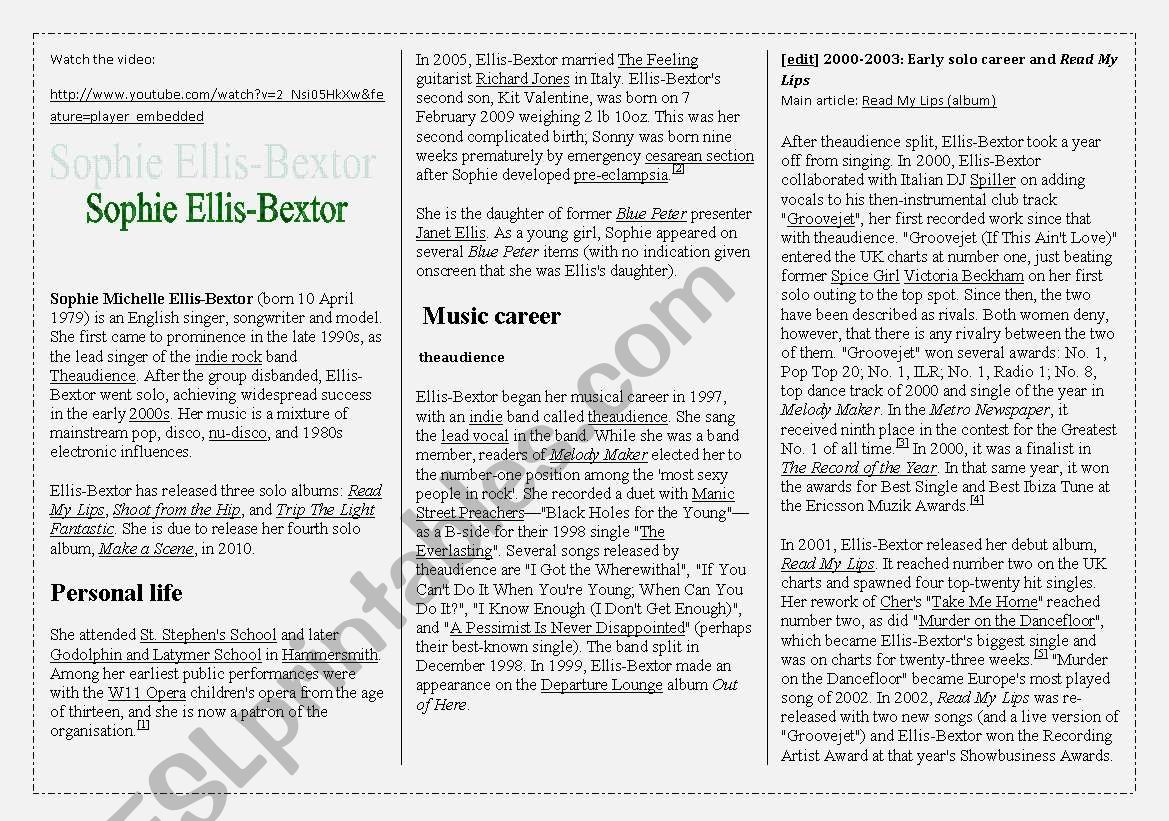Song Murder On The Dancefloor Sophie Ellis Bextor Esl Worksheet By Lwymax Song Murder On The Dancefloor Sophie Ellis Bextor Esl Worksheet By Lwymax