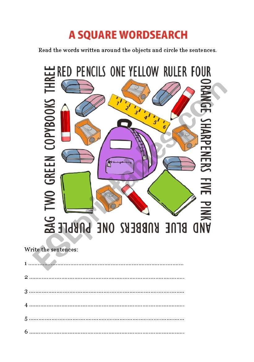 A square wordsearch worksheet