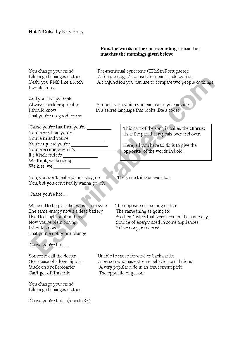 HOT-N-COLD MUSIC  worksheet