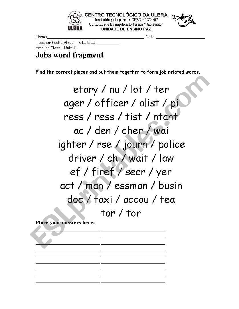 Building words worksheet