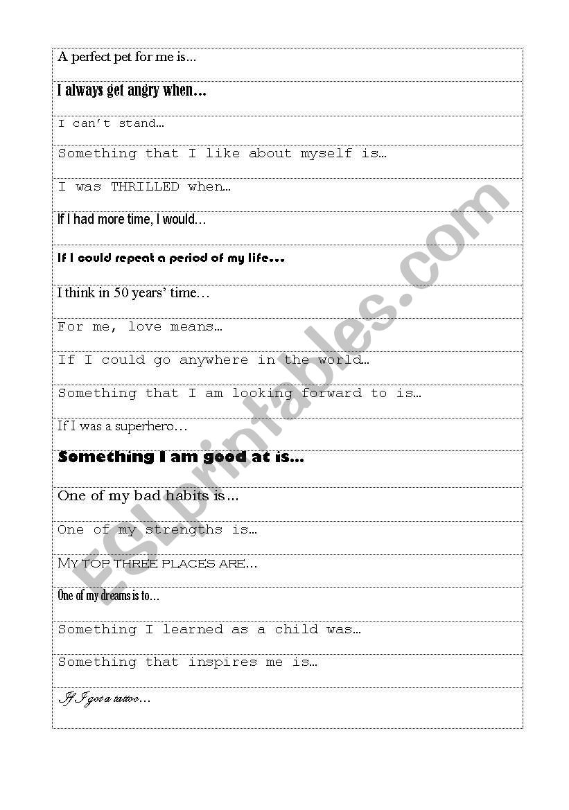 a little about me 2 worksheet