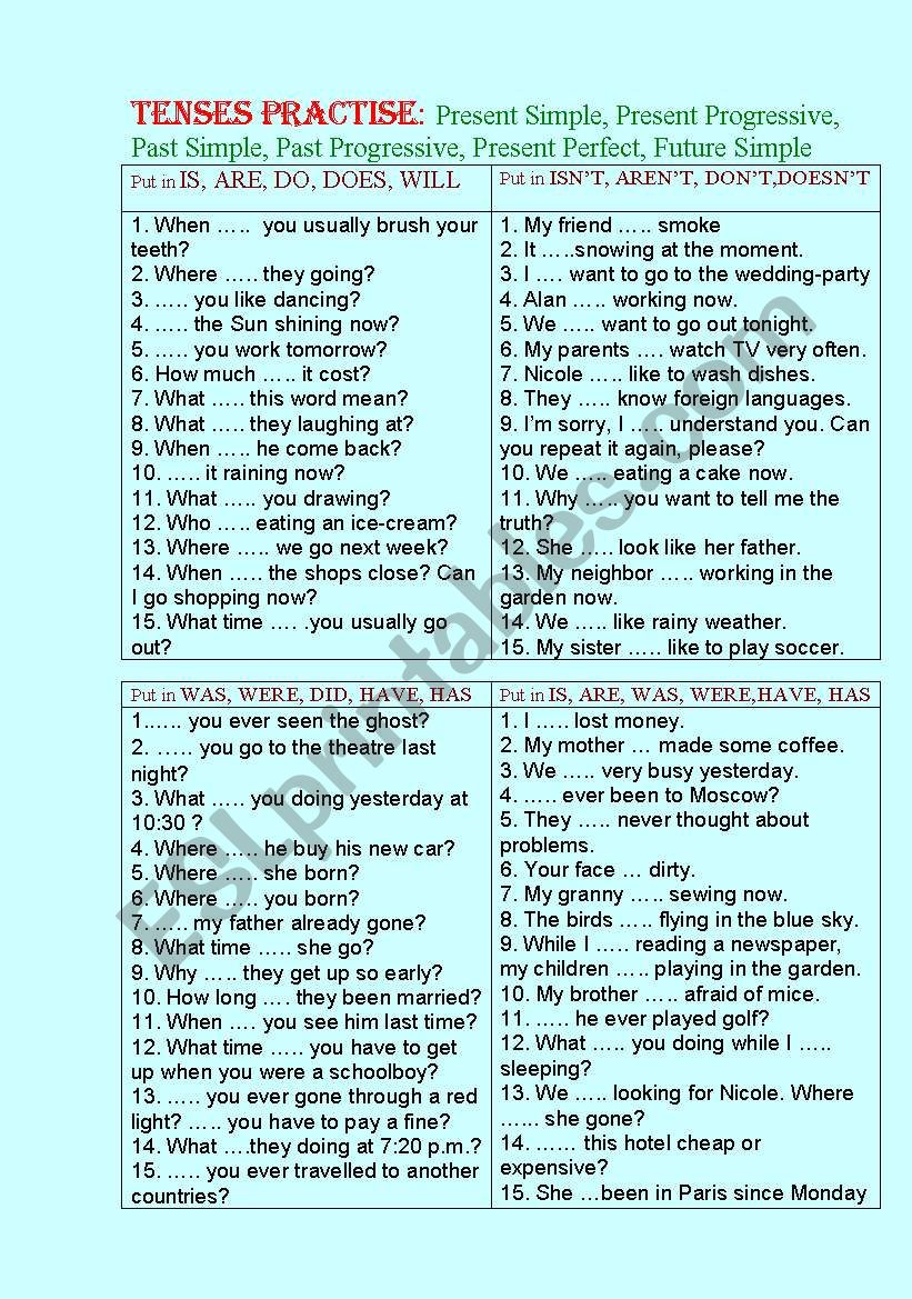 Tenses Practise worksheet