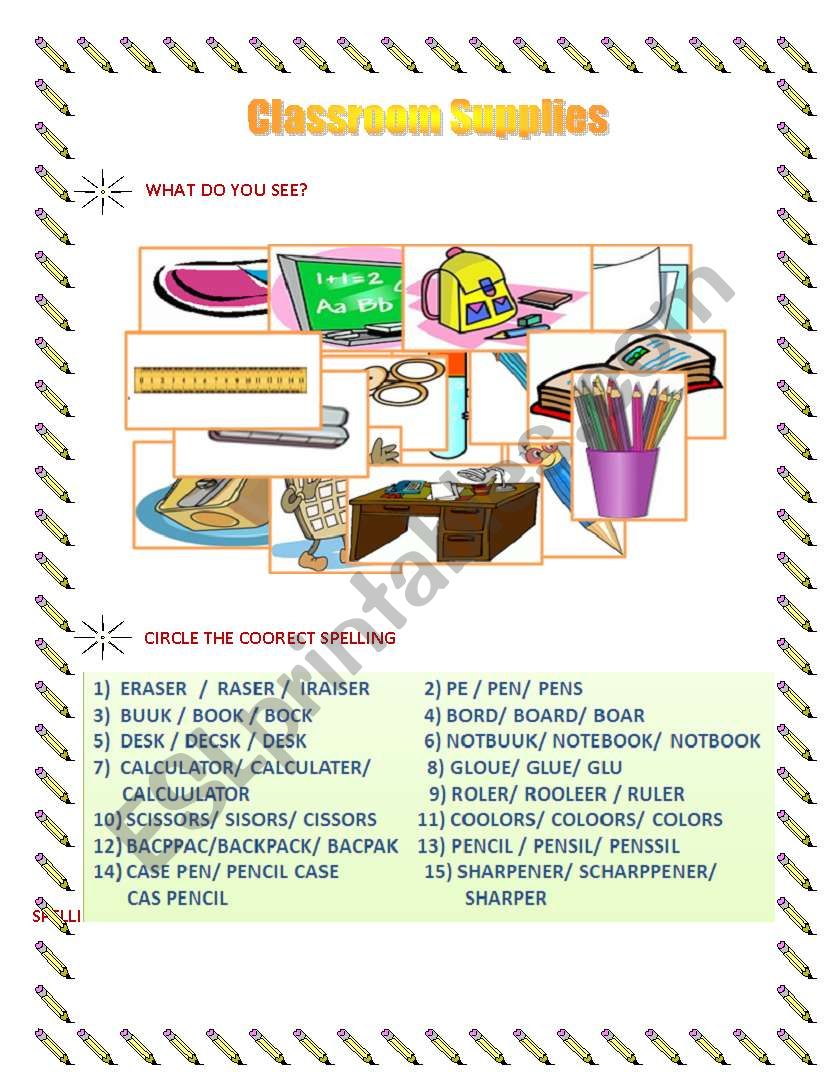 Classroom supplies worksheet