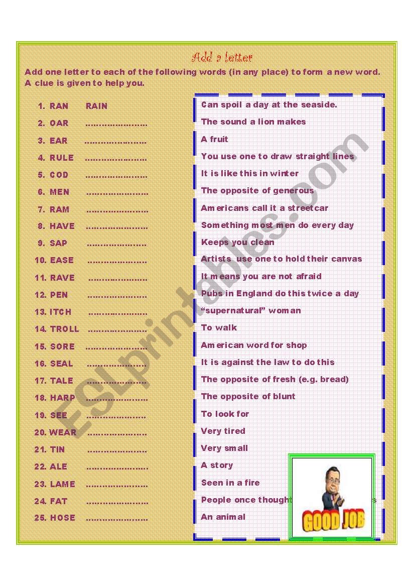 Add a letter - Vocabulary Revision