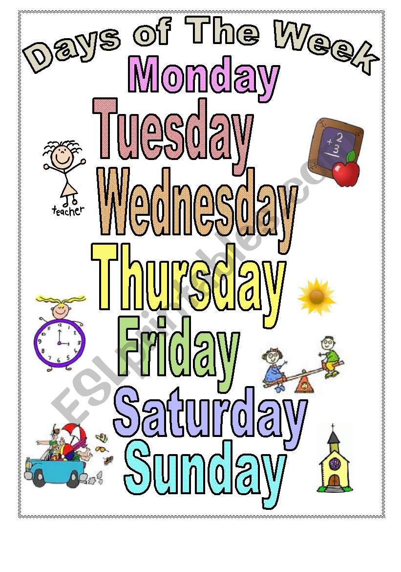 Poster - Days of the Week! - Very Colorful - Editable
