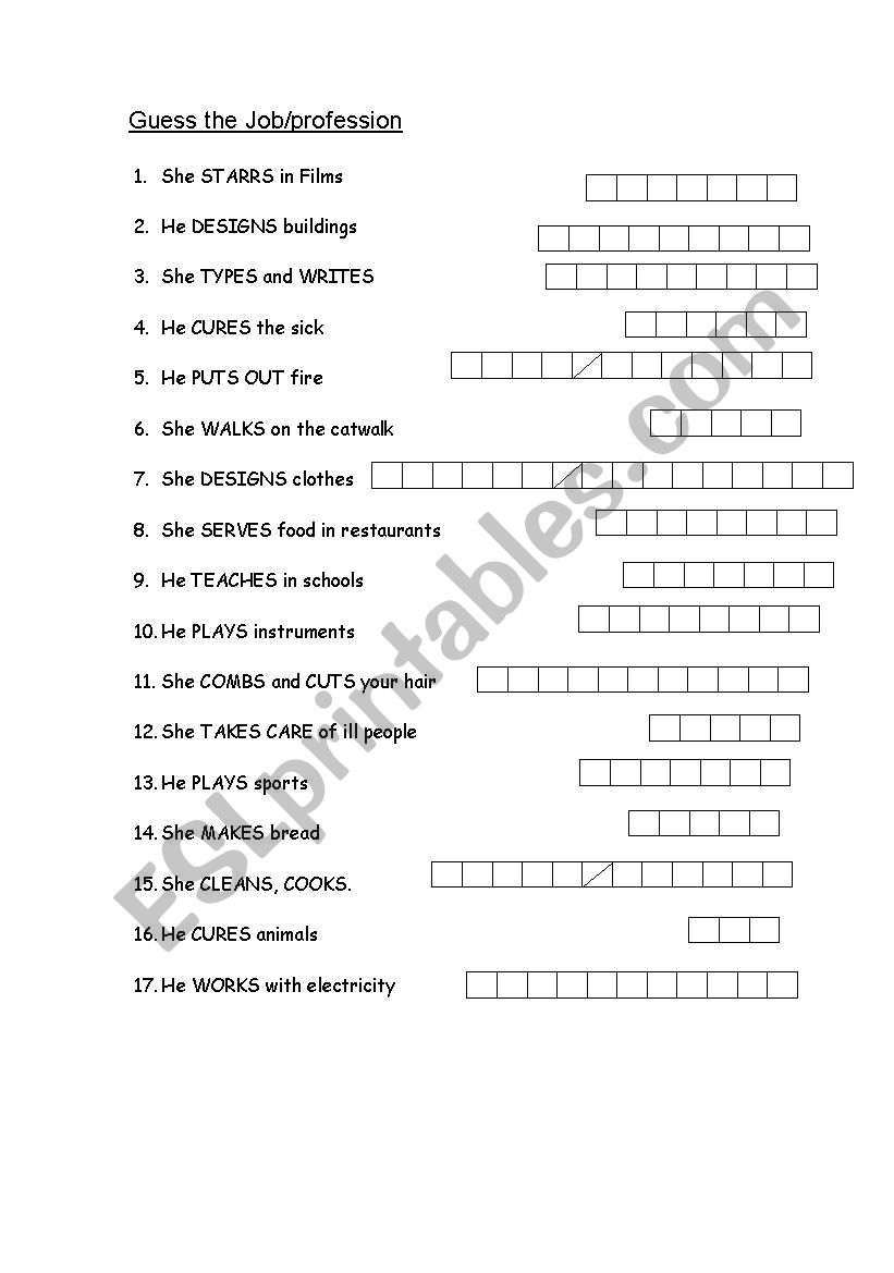 Guess the job or profession worksheet