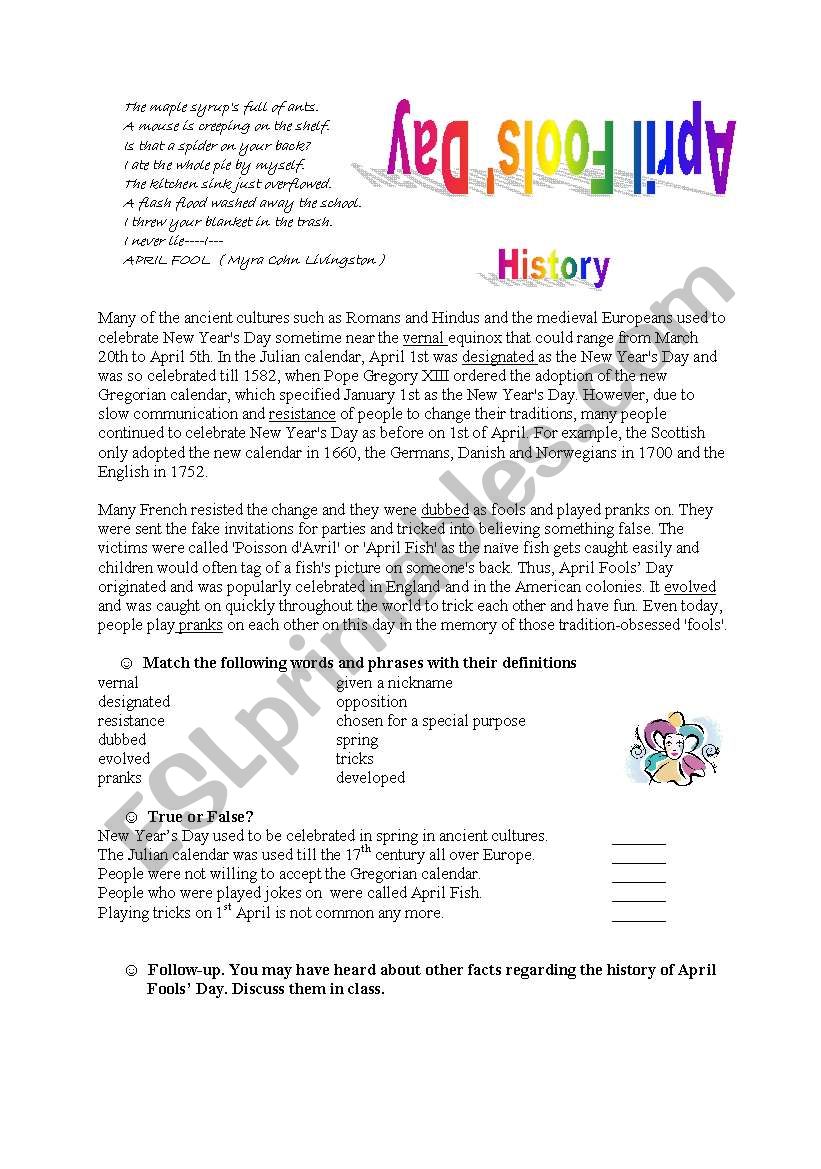 April Fools Day worksheet