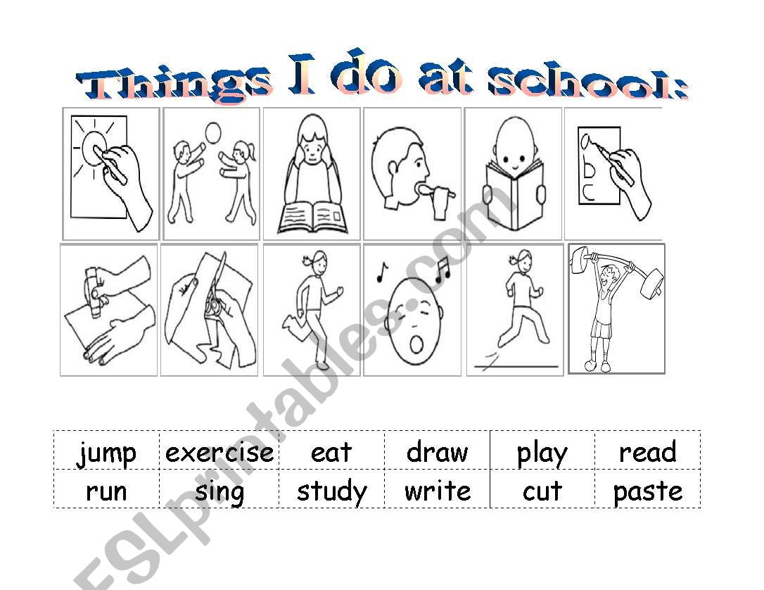 Things I do at school worksheet