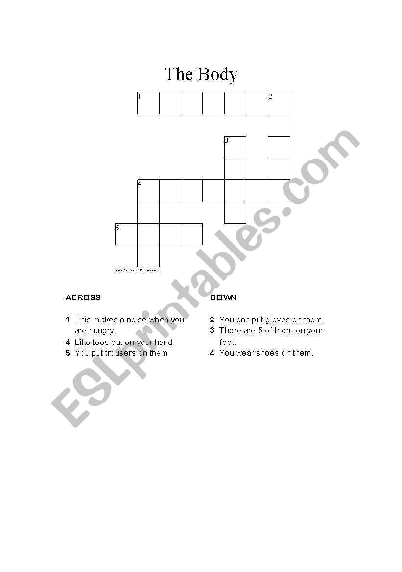 Body part crossword and solution