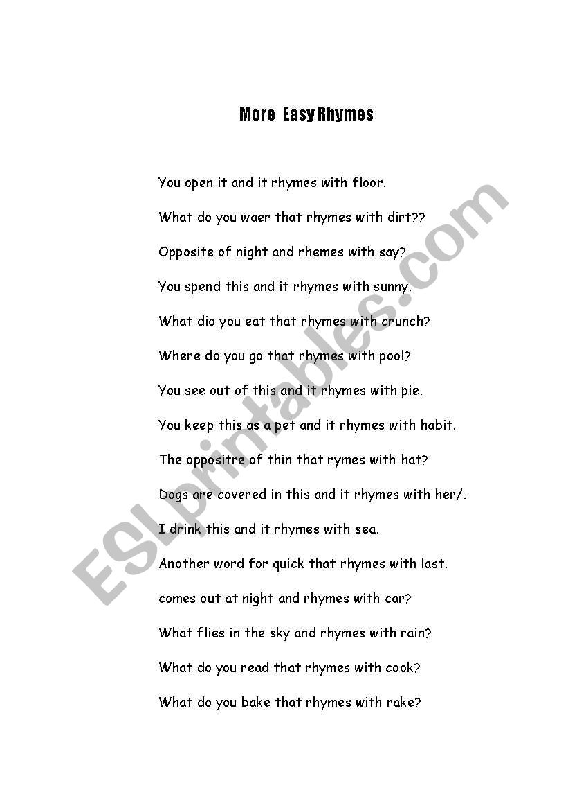 Easy Rhymes worksheet