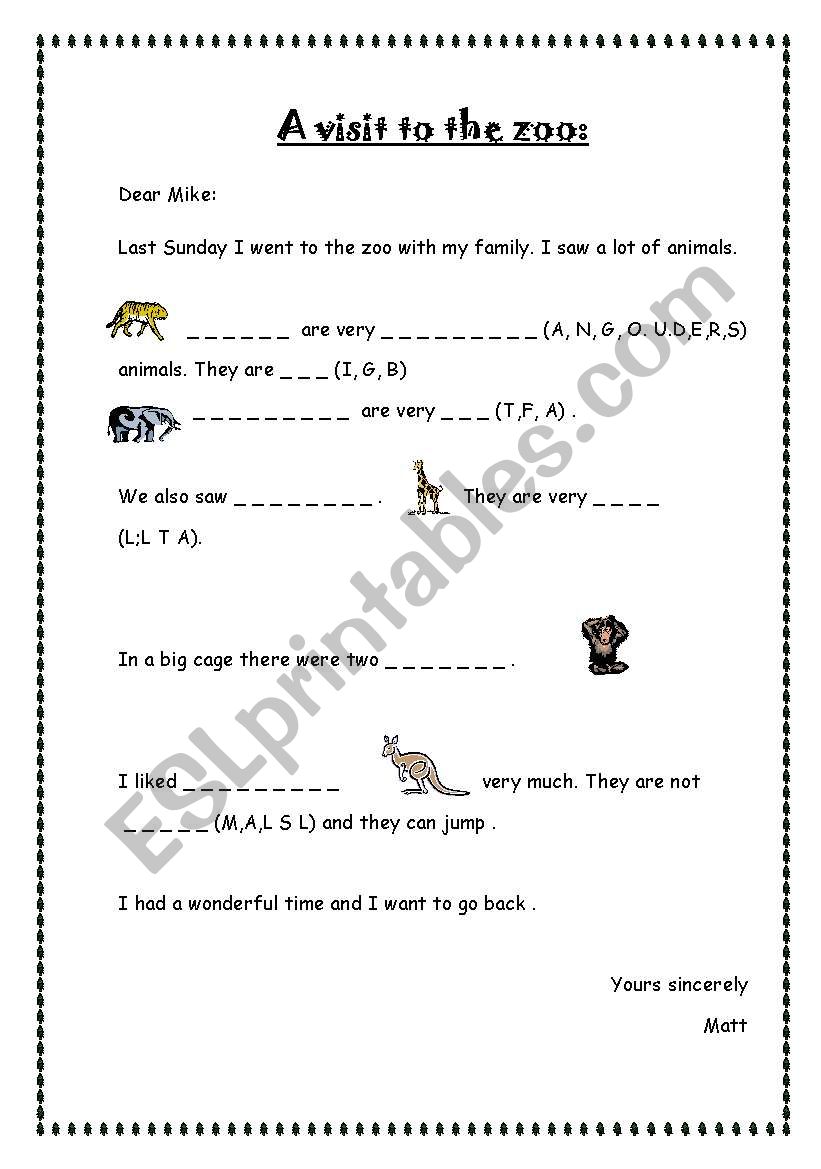 A visit to the zoo worksheet