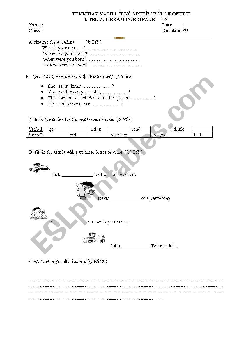 EXAM worksheet