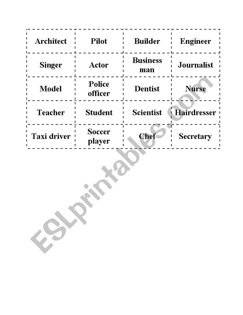 JOB BINGO worksheet