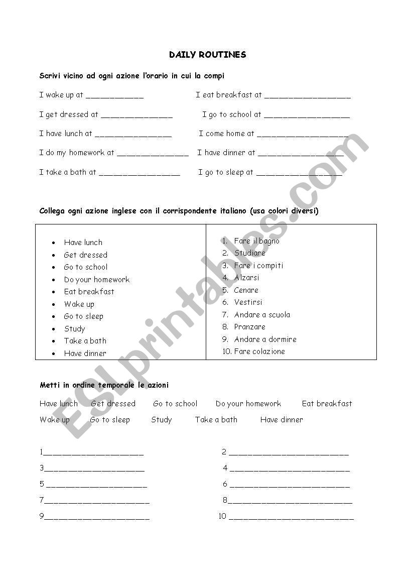 Daily Routine worksheet