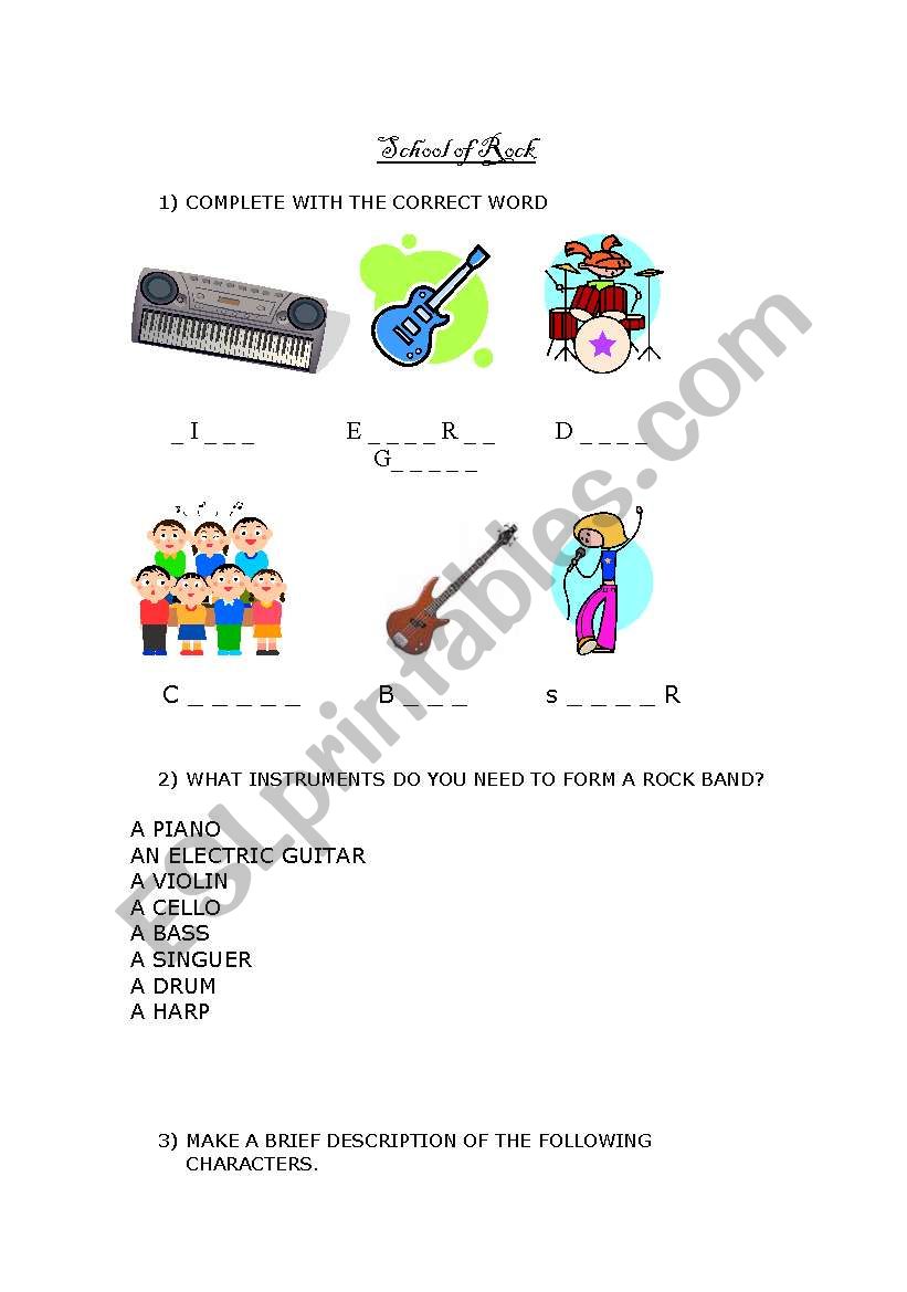 Video Lesson - School of rock worksheet