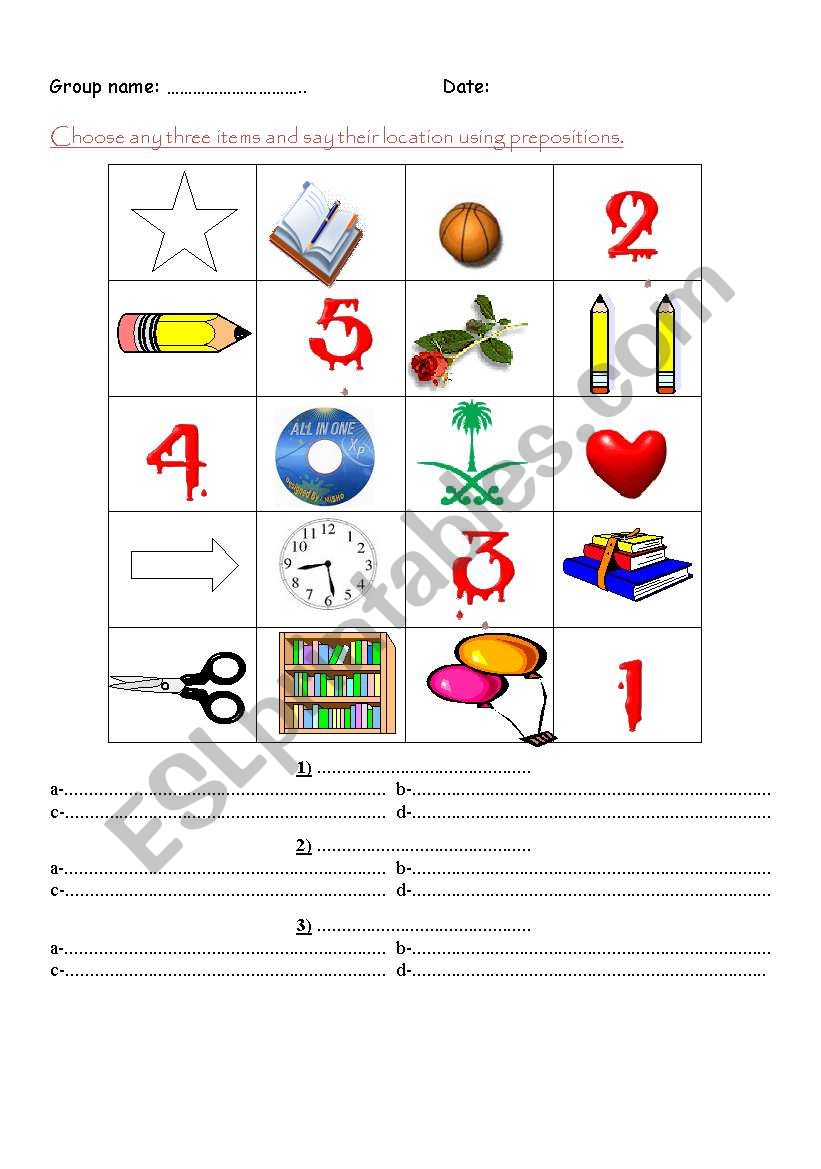 prepositions  worksheet