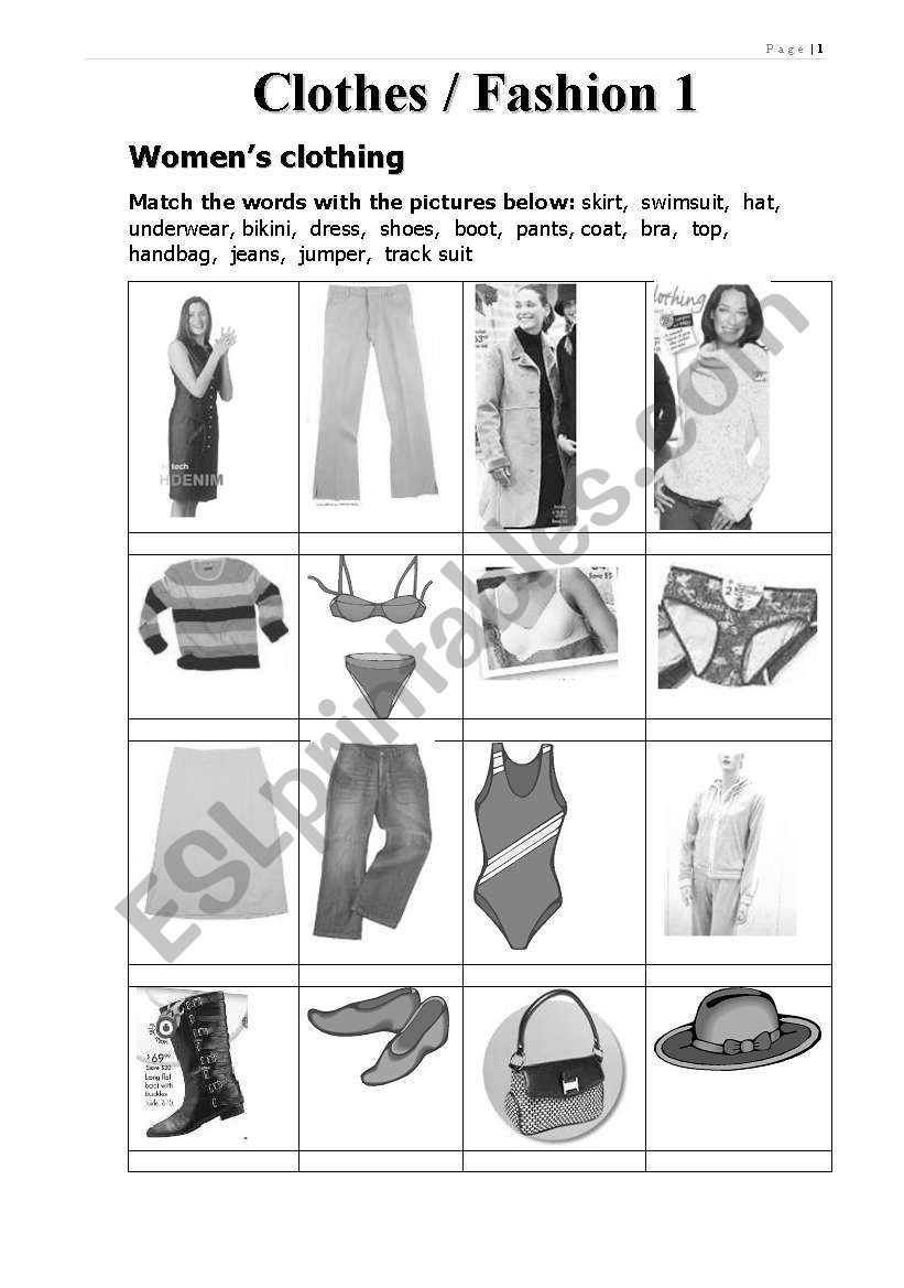 Clothing and Fashion - Men & Women - 6 pages