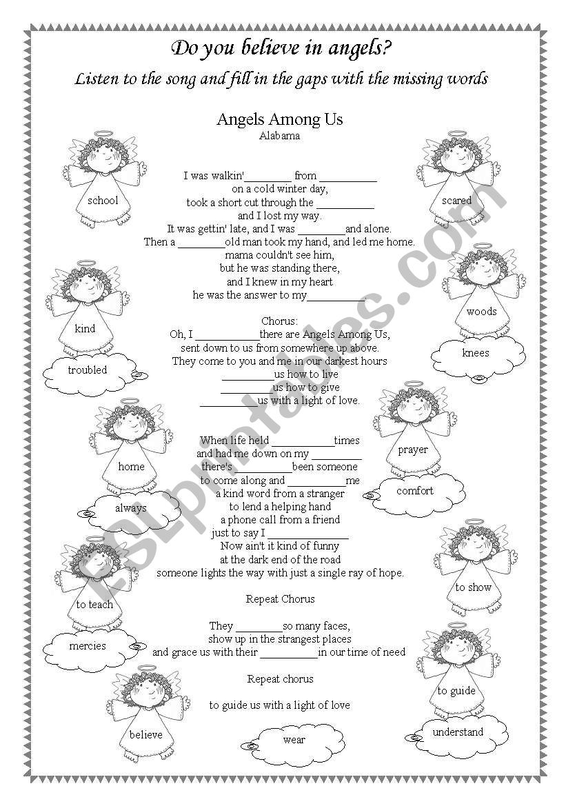 Song Worksheet - Angels Among Us By Alabama