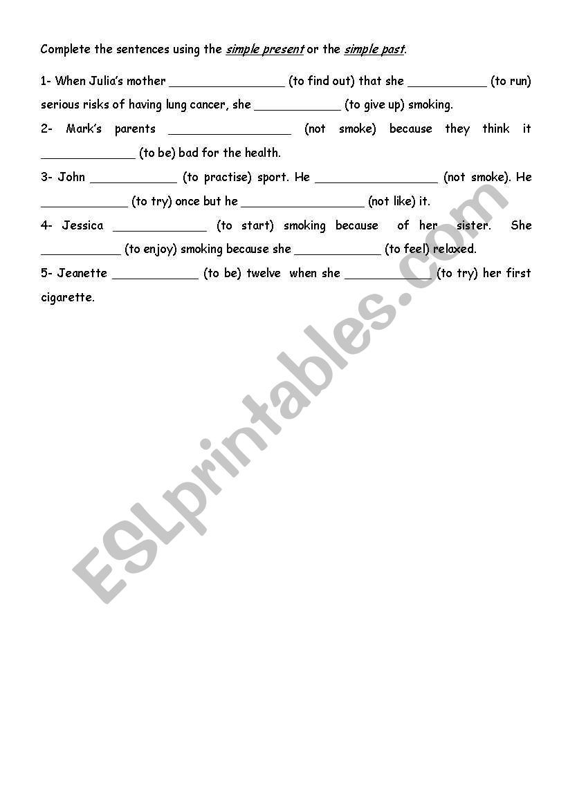 simple present and past worksheet