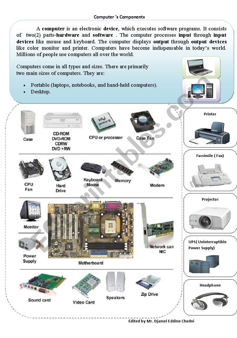 Computers Components worksheet