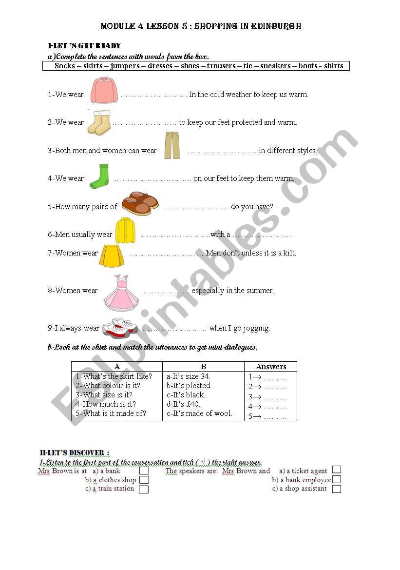 Shopping in Edinburgh worksheet