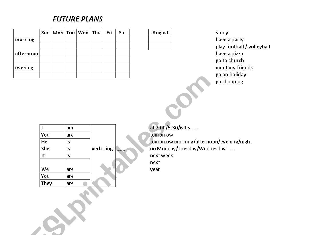 Future Plans worksheet