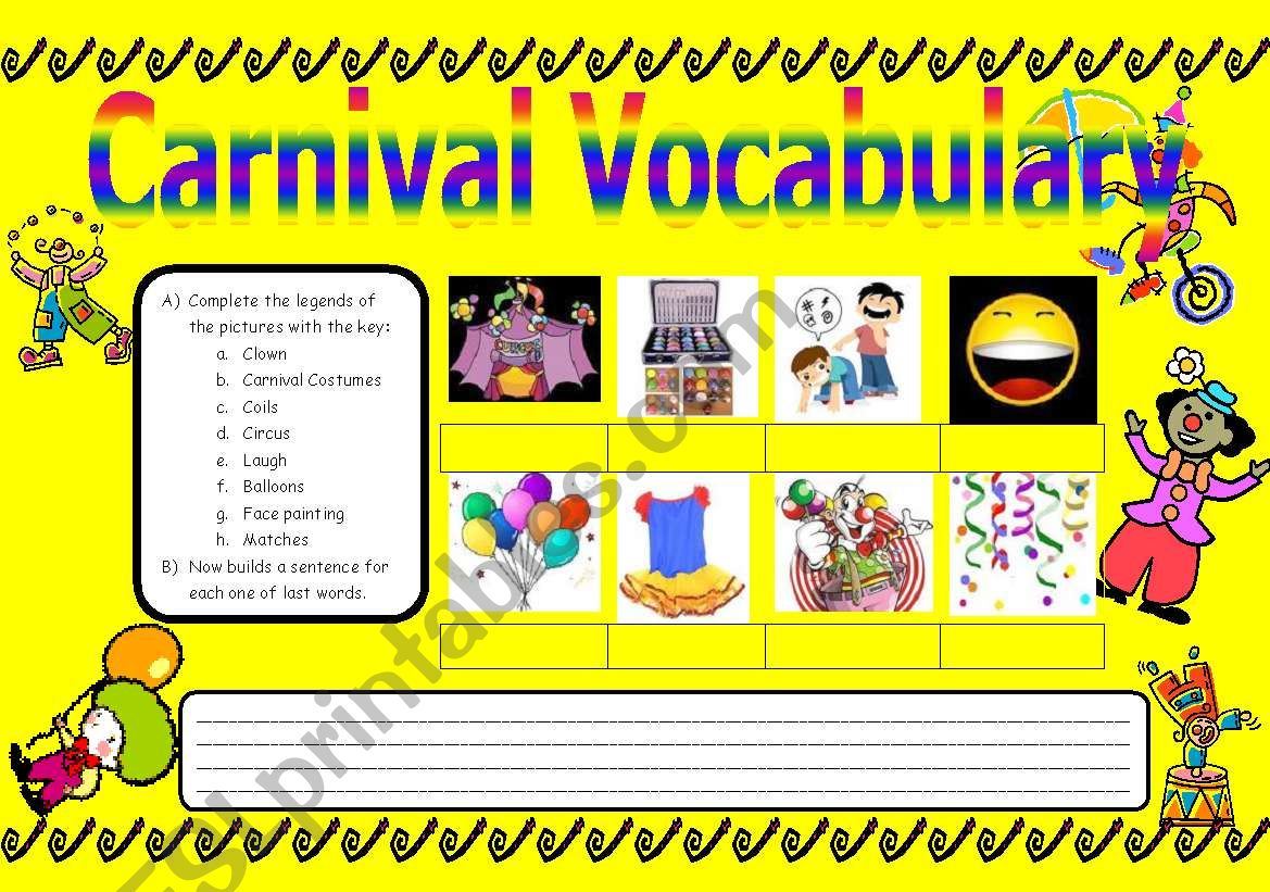 Carnival vocabulary worksheet