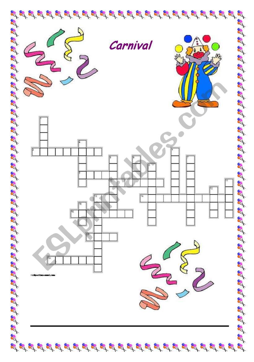Mardi Gras Crossword Puzzle Printable