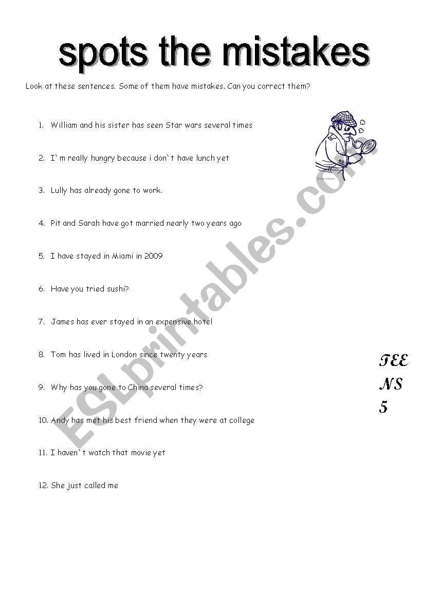 spots the mistakes worksheet