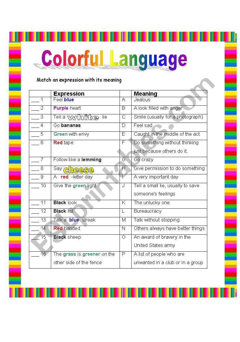 Colorful language worksheet