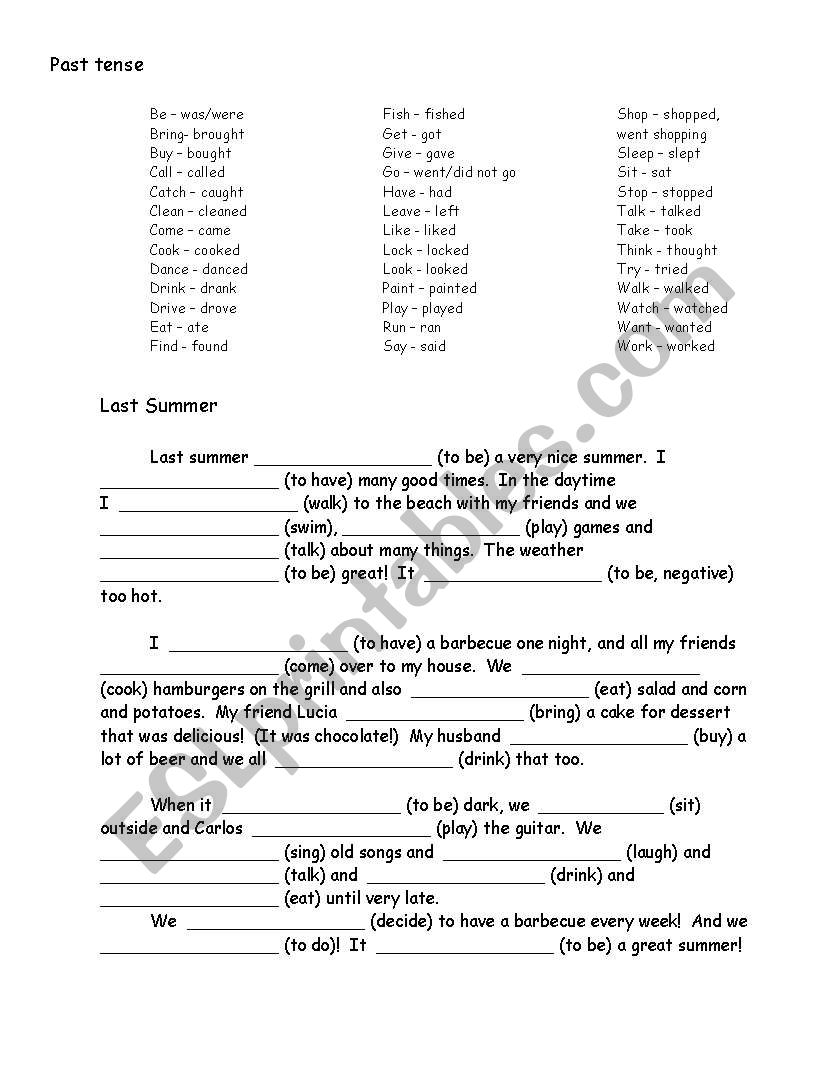 Past tenses worksheet