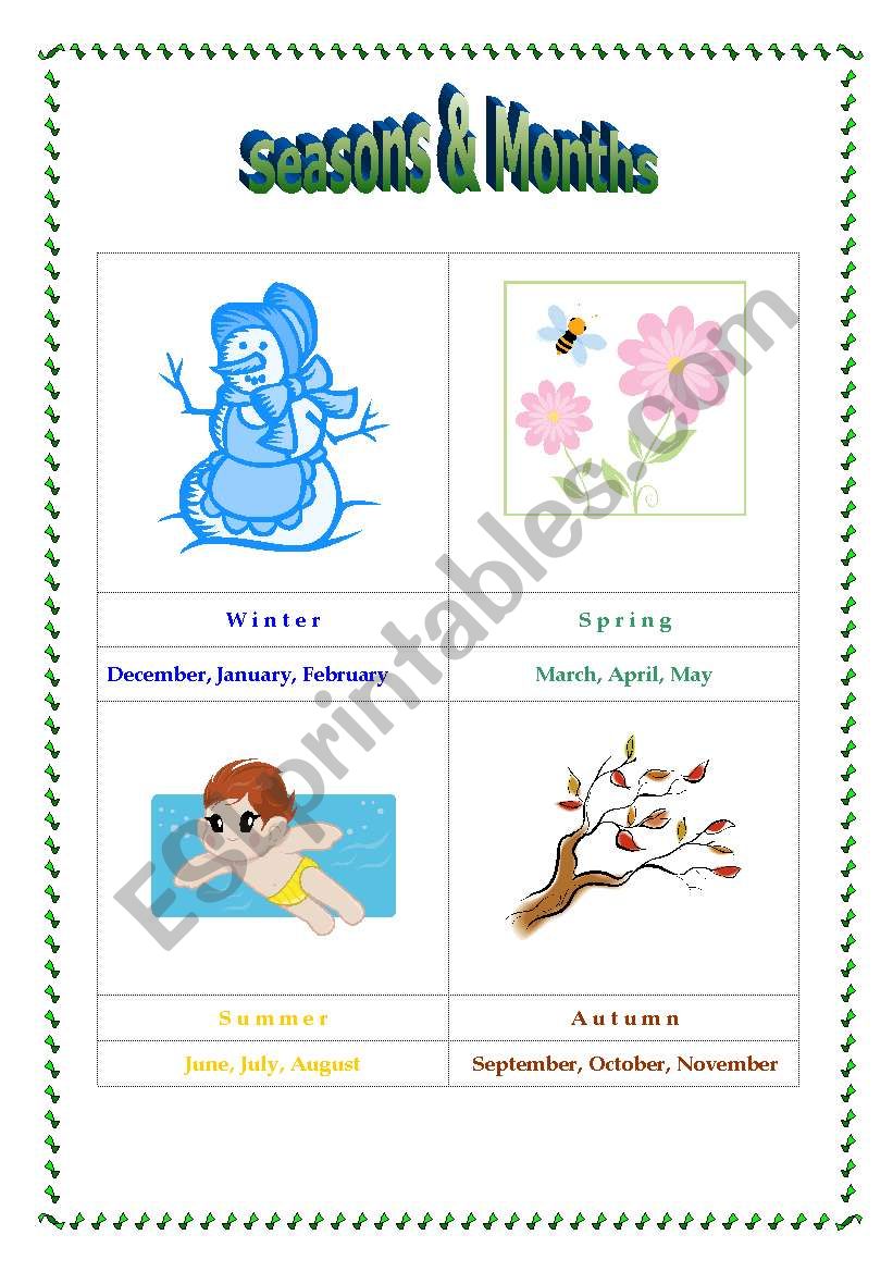 seasons and months worksheet