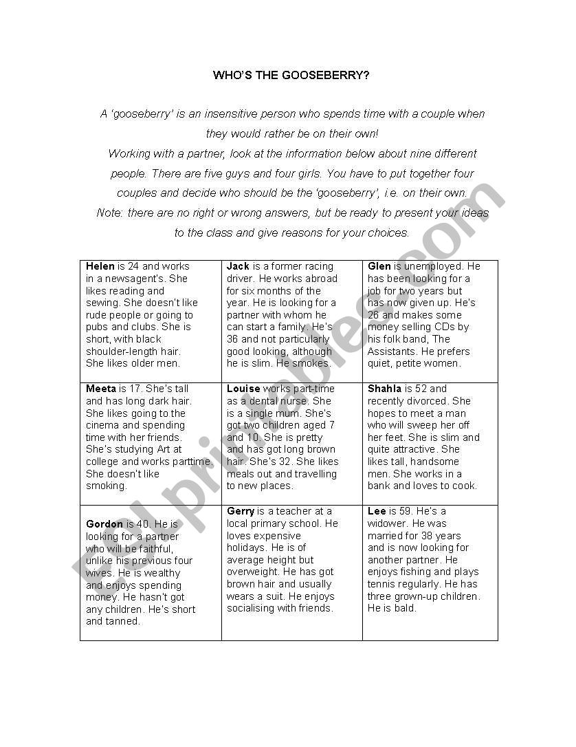 Take Me Out !!! worksheet