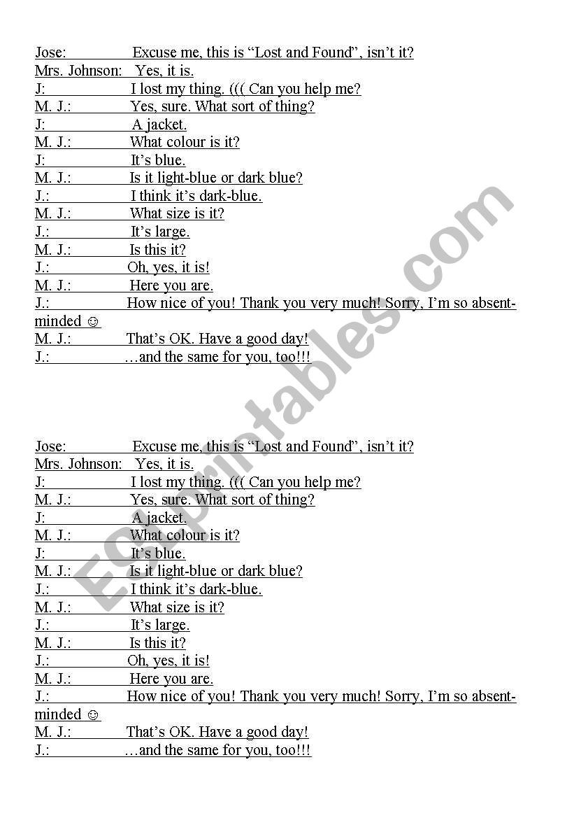 Lost and Found  worksheet