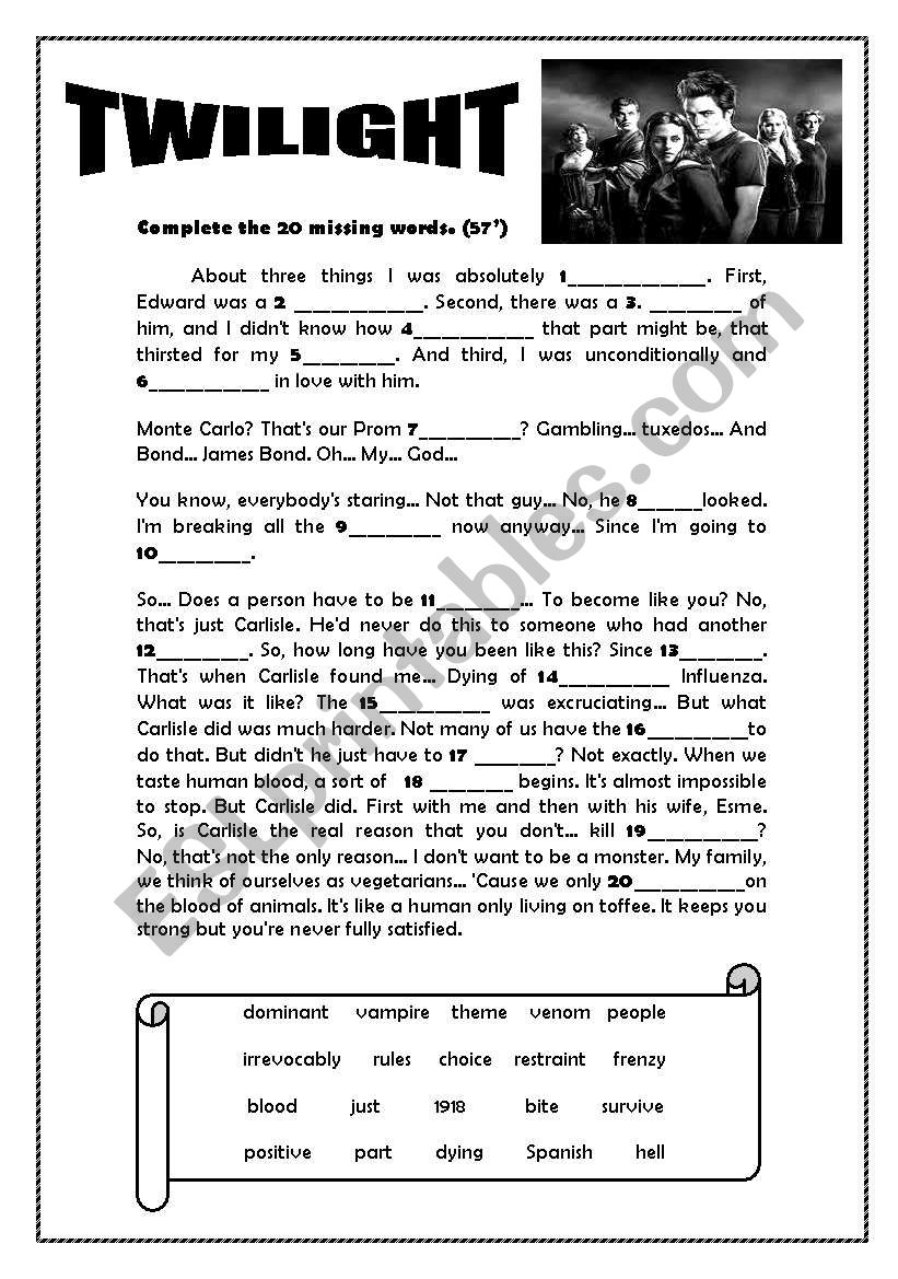 Twilight Segment and Wordsearch