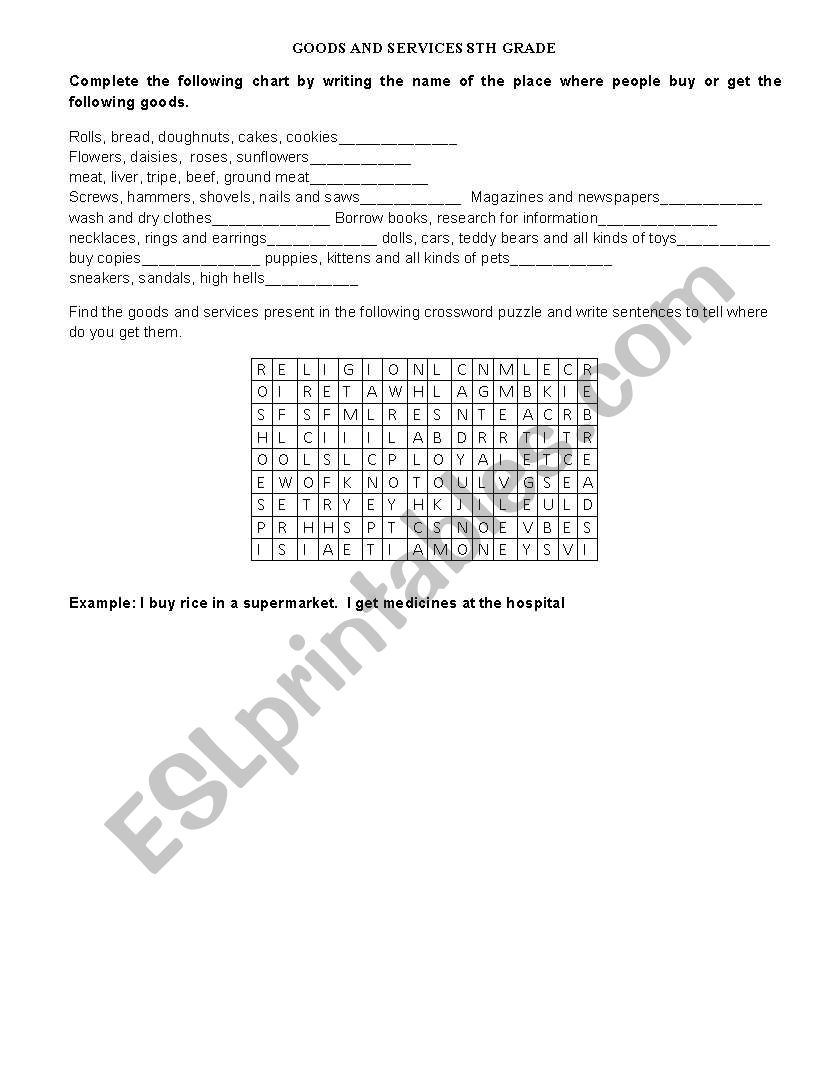 goods and services worksheet