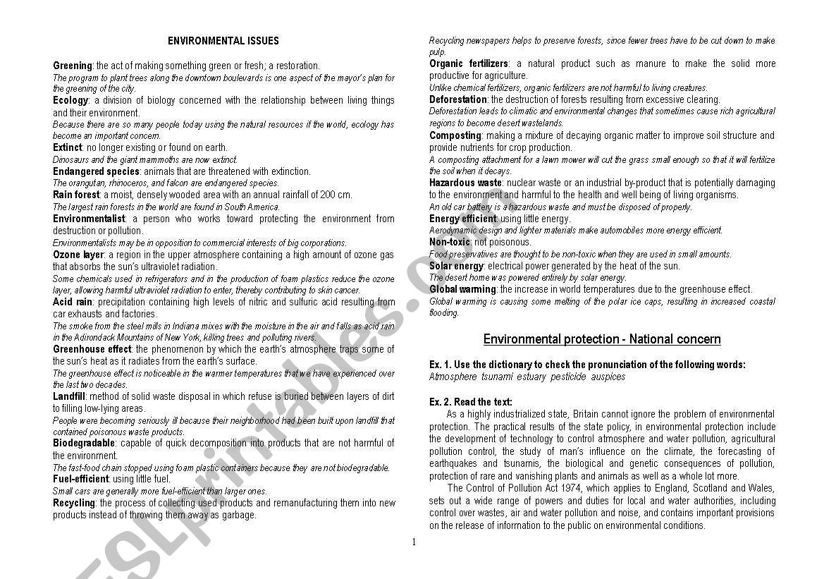 environmental issues worksheet